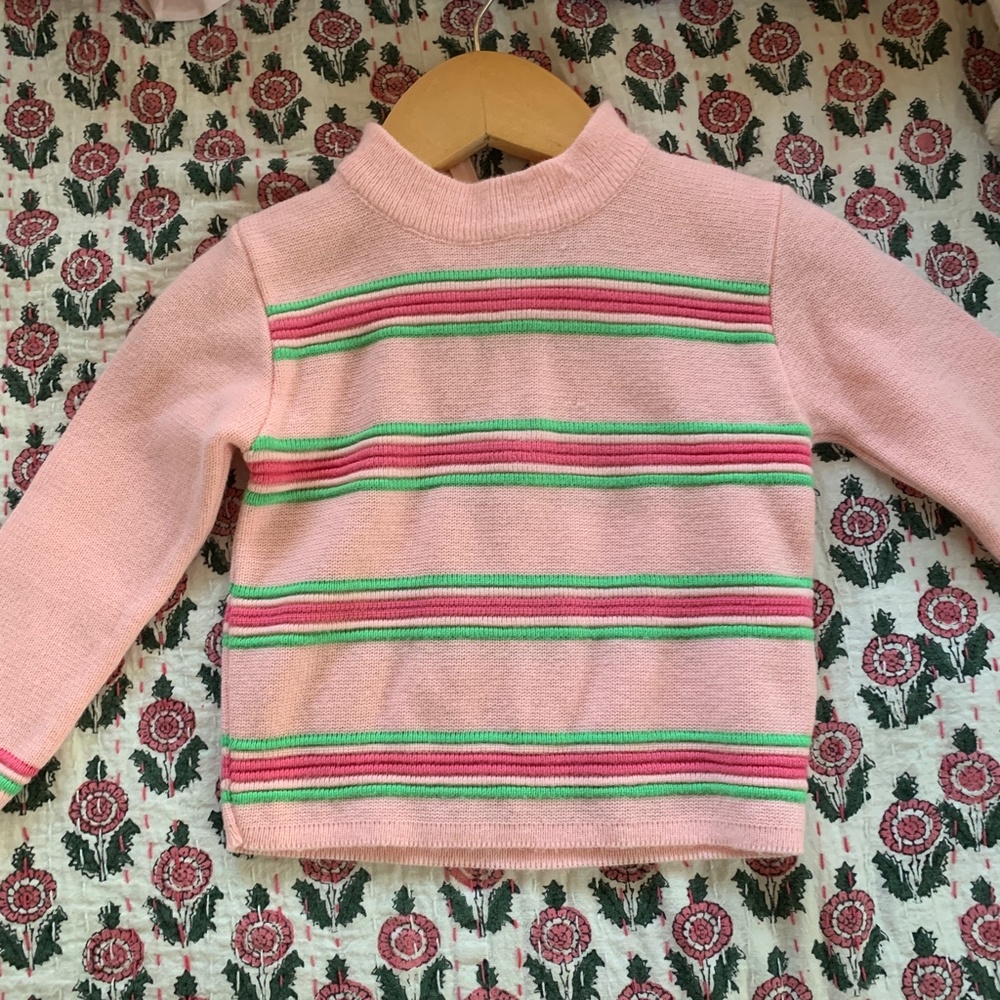 Vintage Baby Girls Pink Green Striped Sweater 18 24 Months - Picture 5 of 5
